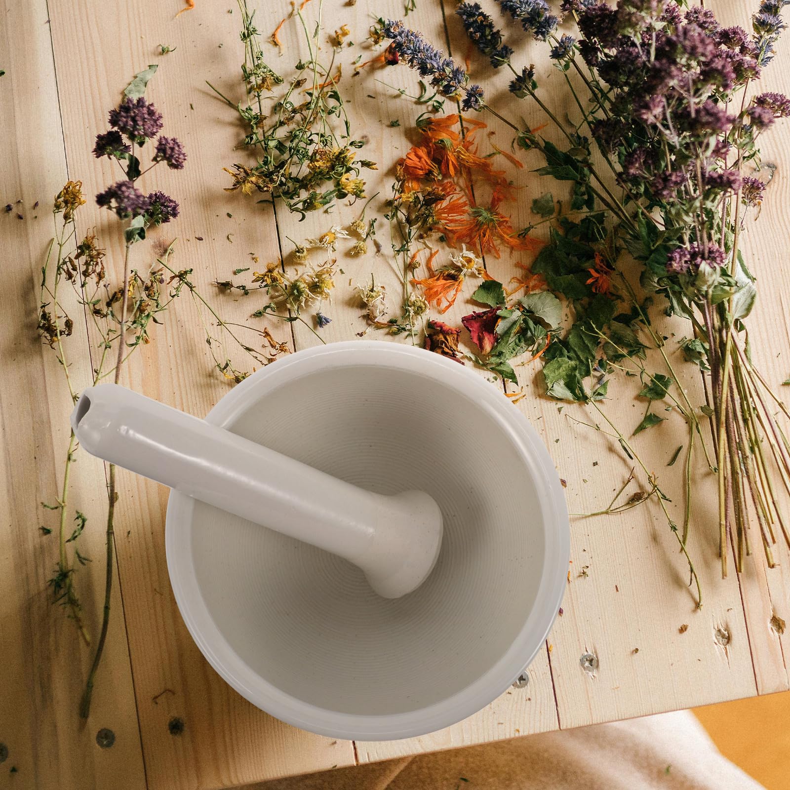 BESTYASH Mortero de Cerámica Blanco, Tazón para Moler Especias y Medicinas, Superficie Lisa, Diseño Ergonómico del Mazo, para Cocina y Uso Doméstico