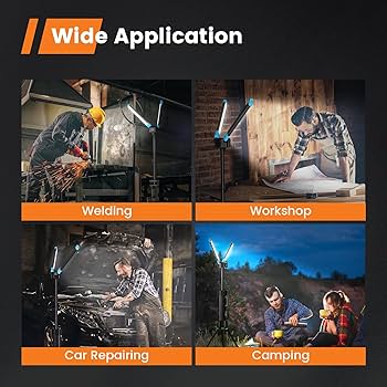 10000 Lumen Work Light with Stand, GoGonova 87'' Rechargeable Dual