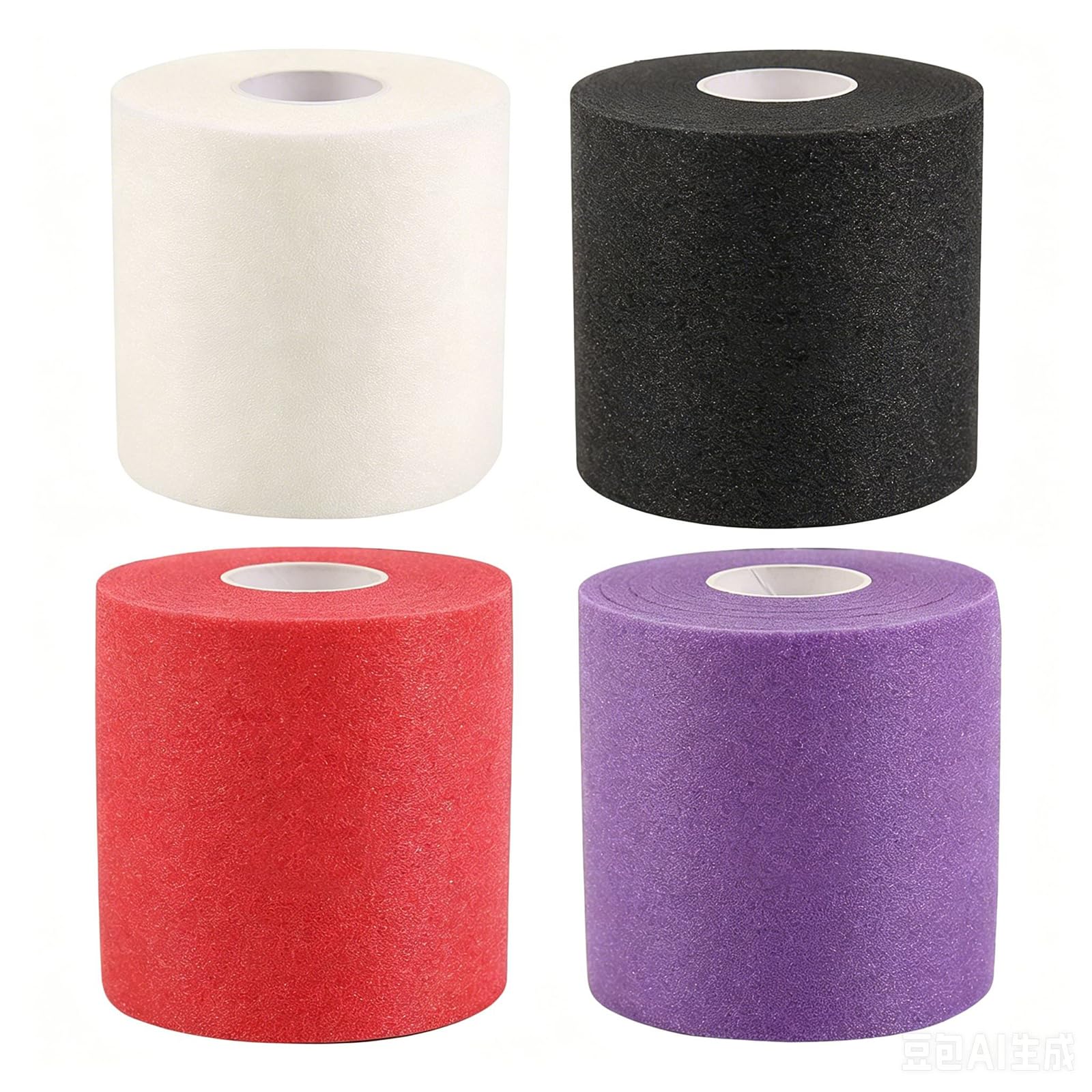 Pre Wrap Athletic Tape, 4 Rolls Cushion Wrap for Badminton Grip, Multi-Sport Protection Tape for Racquet Grip Comfort, White Black Purple Red Colors 7cm x 10m Sponge Material Rolls-image-30