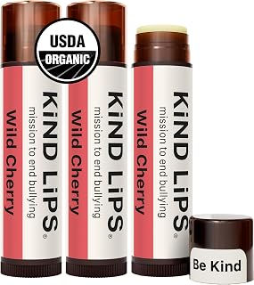 Organic Lip Balm Wild Cherry 3-Pack, Natural Moisturizing Lip Care for Dry Lips, Gluten-Free Cruelty-Free Beeswax Lip Balm – Small Business, Made in USA