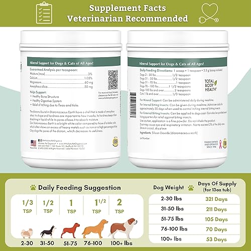 Miniatura 6 de Wholistic Pet Organics Diatomaceous Earth - Grado alimenticio para perros y gatos - 13 onzas - Polvo multiusos - Seguro para mascotas, sílice de