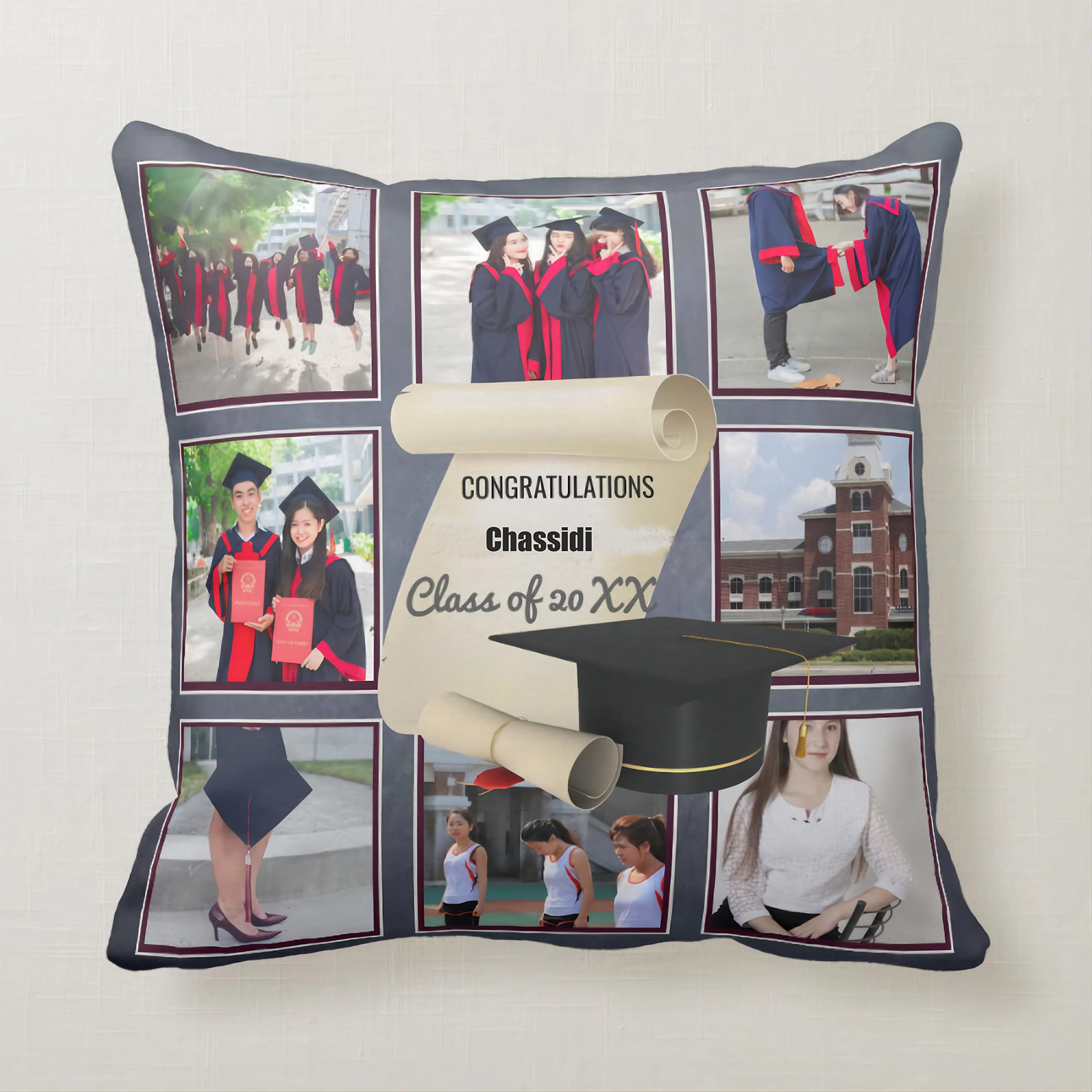 Joyforisa Customized Picture 18"*18" Throw Pillow Cover Senior Graduation Pillow Case, Personalized Two-Sides Engraved Printed Cushion Covers, Graduation Photo Cushion