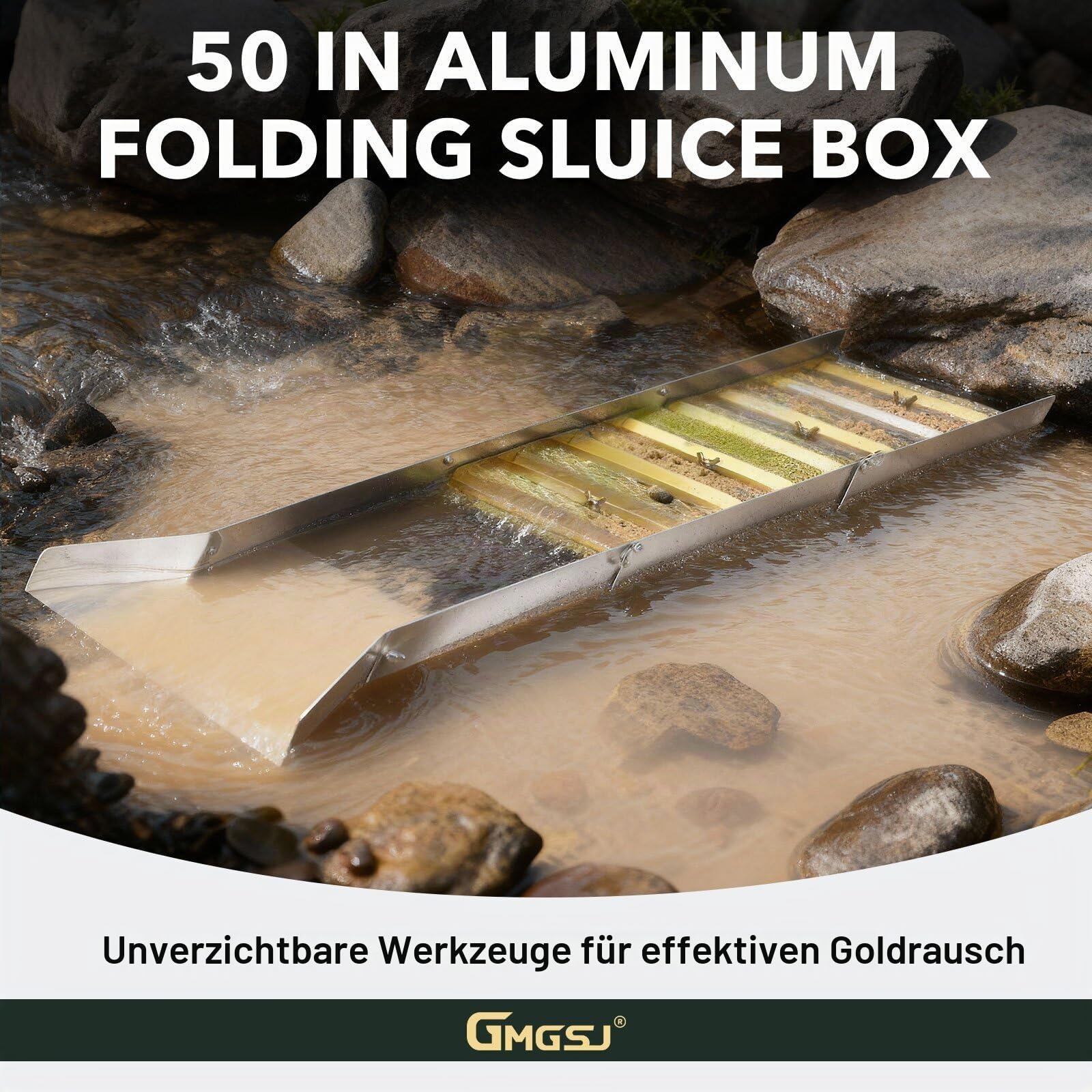 Goldwaschrinne 127 cm klappbar, Aluminium Goldwaschpfanne faltbar, Goldwasch Equipment mit Bergmannsmoos, tragbare Goldsuchrinne für Fluss Bach, Goldwaschen Einsteiger Profi