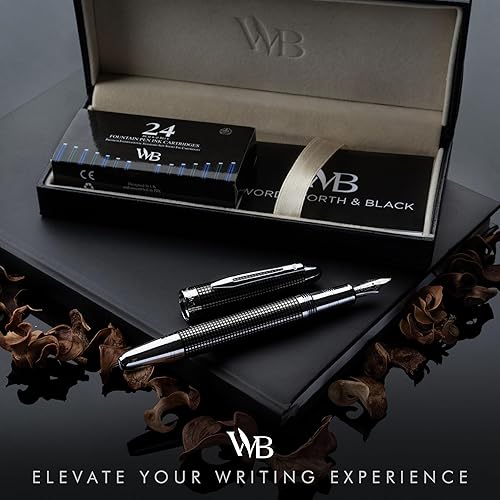 Miniatura 2 de Wordsworth & Black Majesti - Bolígrafo estilográfico (cuadros negros), funda de lujo, acero inoxidable cartuchos de tinta de punta media,