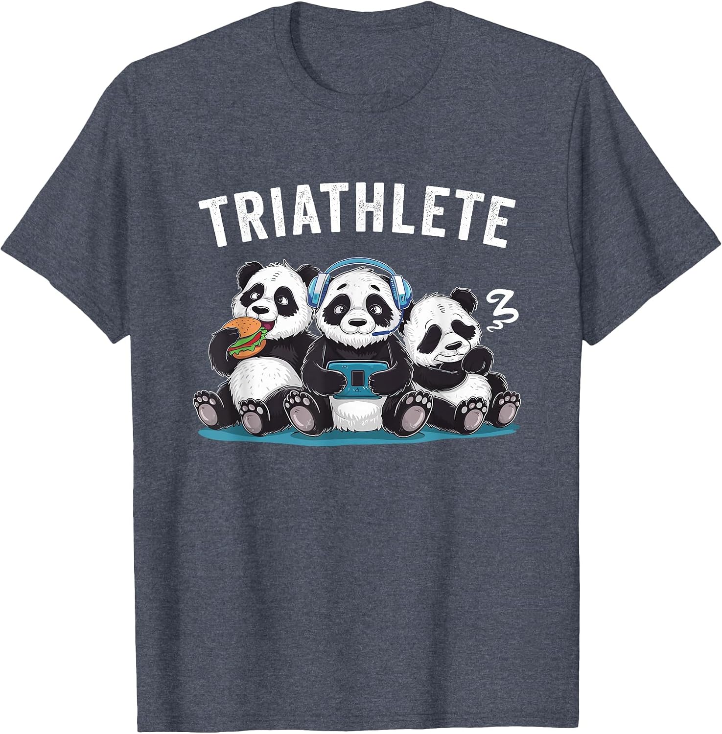 Triathlete Panda Headset Console Nerd Gaming Gadget Gamer T-Shirt image 3