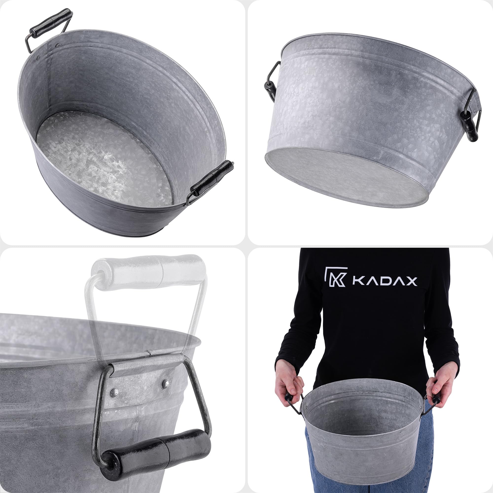 KADAX Zinkwanne 13L für Garten, Pflanzwanne aus verzinktem Stahl, Metall Wanne mit Griffen, ideal als Miniteich, Getränkekühler & Blumenschale (Silber)