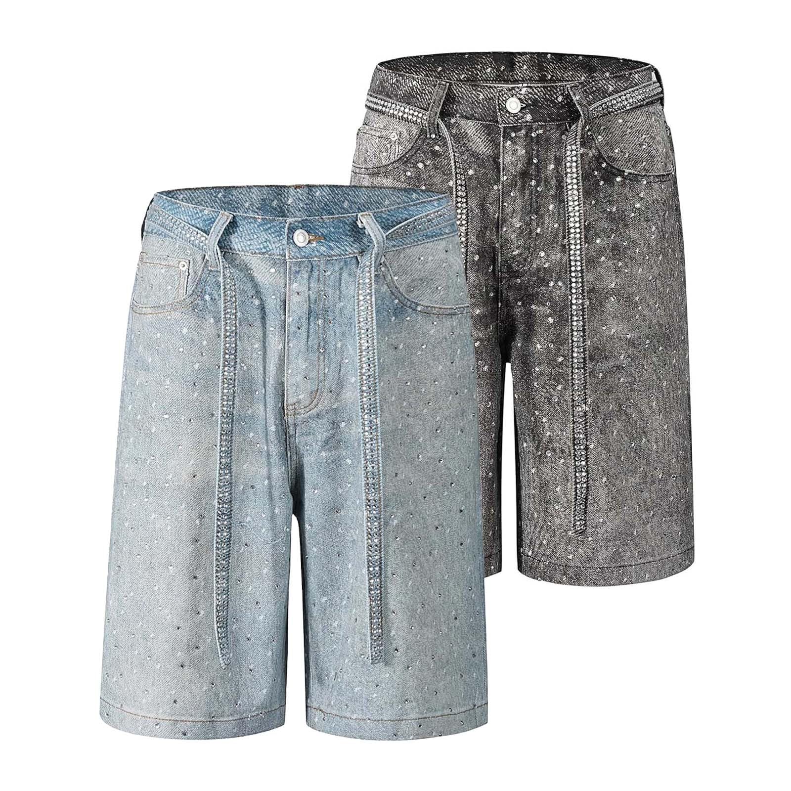 Bermuda da uomo a gamba dritta, gamba larga, in denim, a vita media, Y2K, Jorts, lunghezza al ginocchio, estivi, streetwear, elasticizzati, Y2k, hip-hop