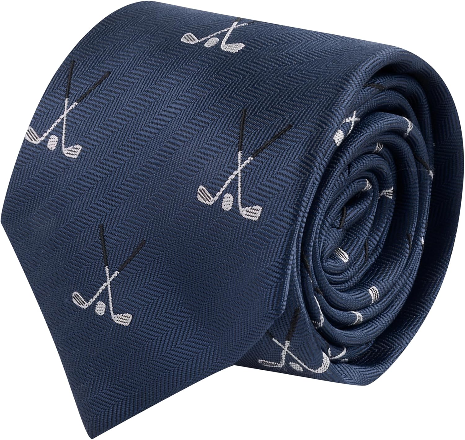 King & Priory Golf Clubs Navy Blue Herringbone Embroidered Tie