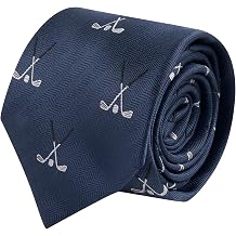 King & Priory Golf Clubs Navy Blue Herringbone Embroidered Tie