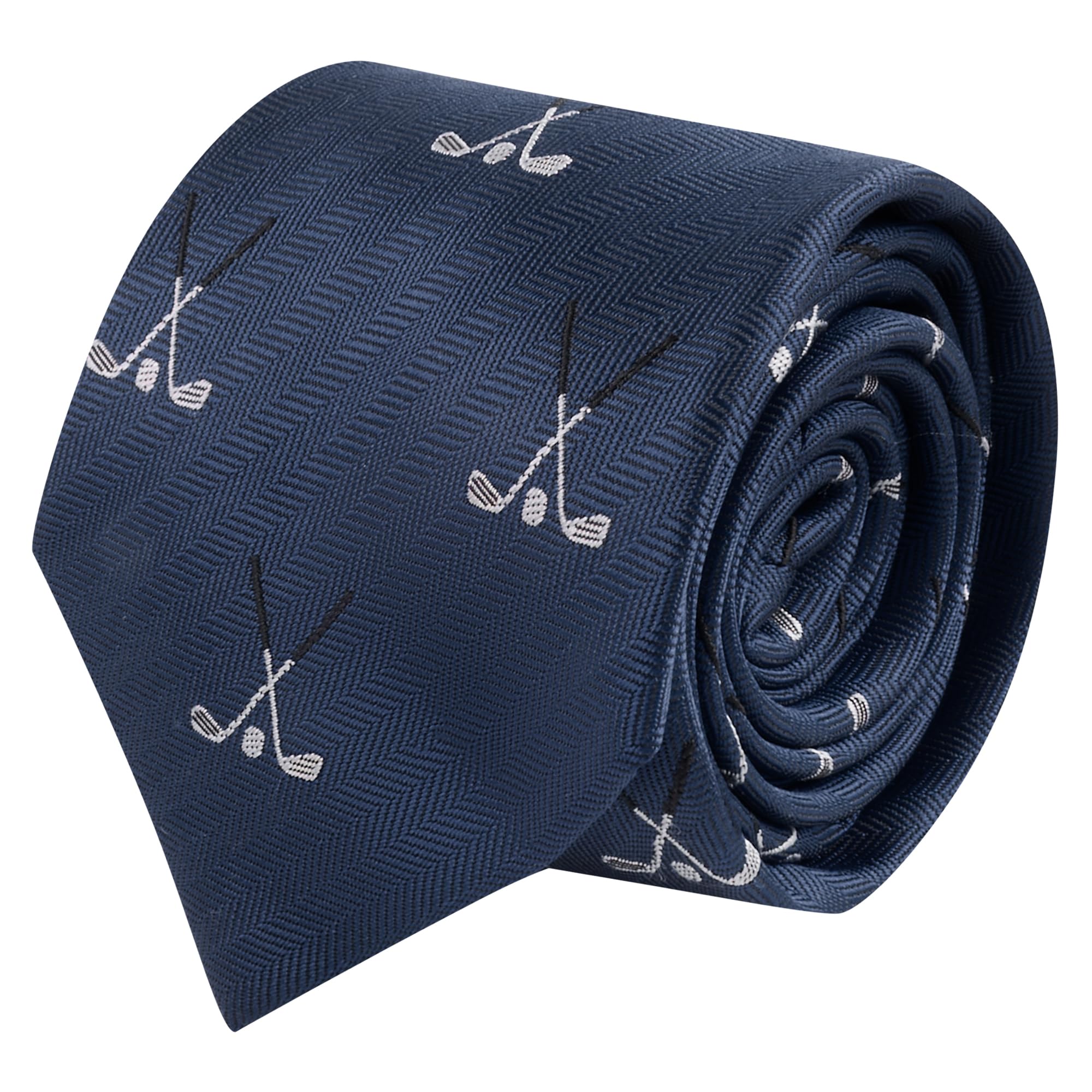 King & Priory Men's Blue Golf Clubs Navy Herringbone Embroidered Tie