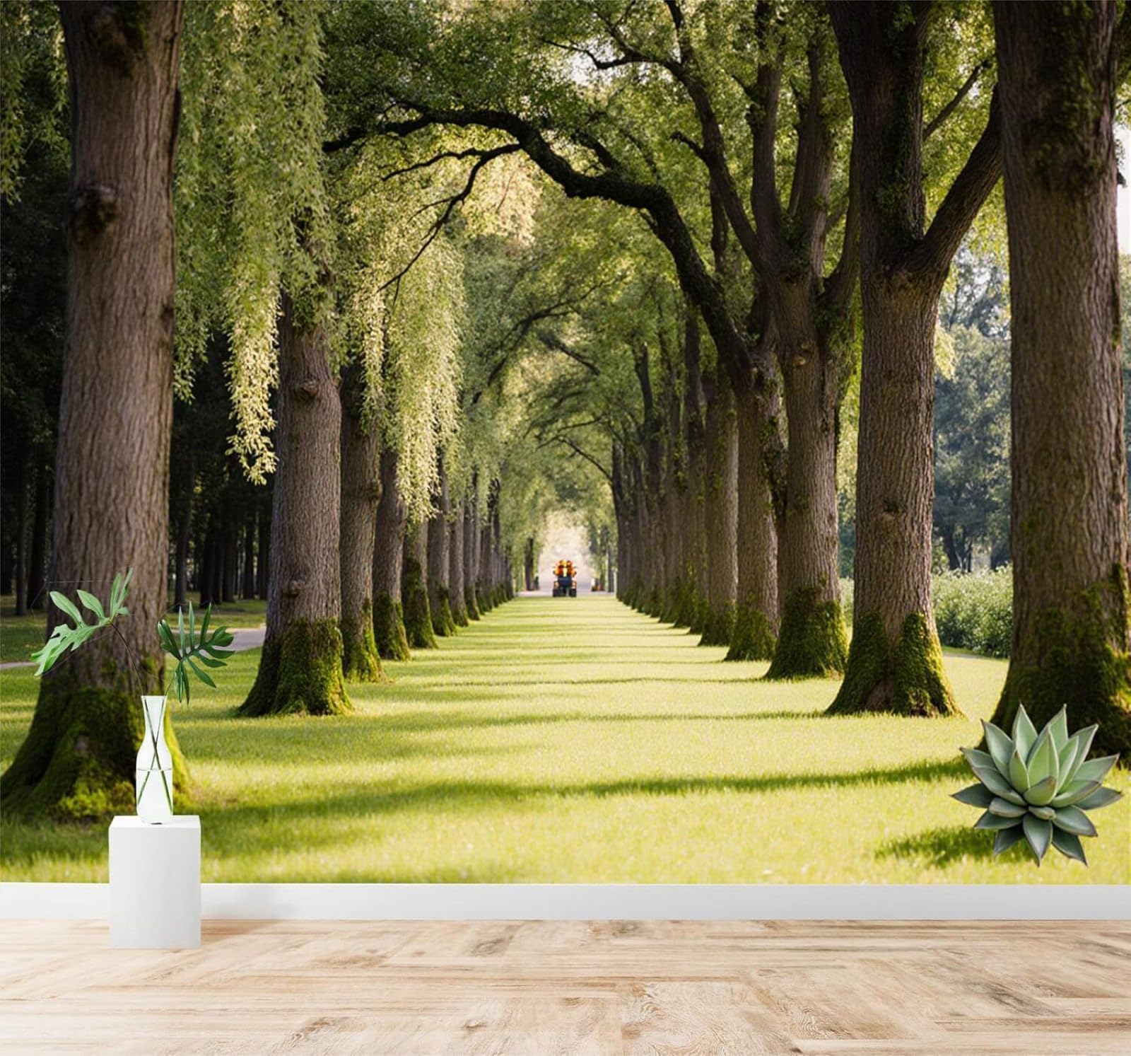 XLMING Green Grass Sunshine Tree Shade A Path A Sense of Space 3D Wallpaper Premium Textured Silk Study Dining Living Room Bedroom Sofa TV Wall Easy Install-350cm×256cm