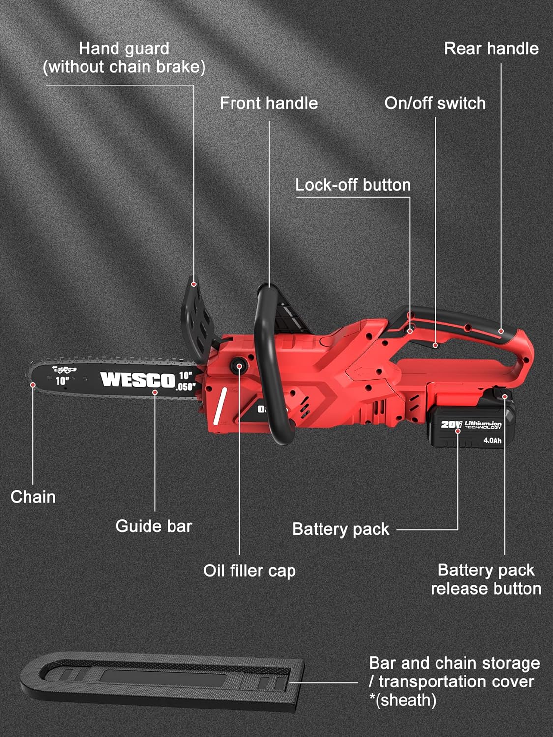 Buy WESCO Cordless Chinsaw, Battery and Charger Included, Chain Saw for