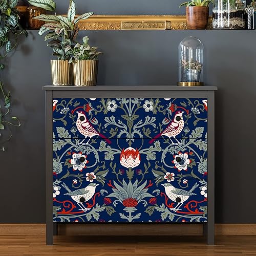 Miniatura 6 de VEELIKE Papel tapiz floral vintage de damasco azul marino, 17.7 x 118 pulgadas, papel tapiz autoadhesivo extraíble, papel de contacto azul para