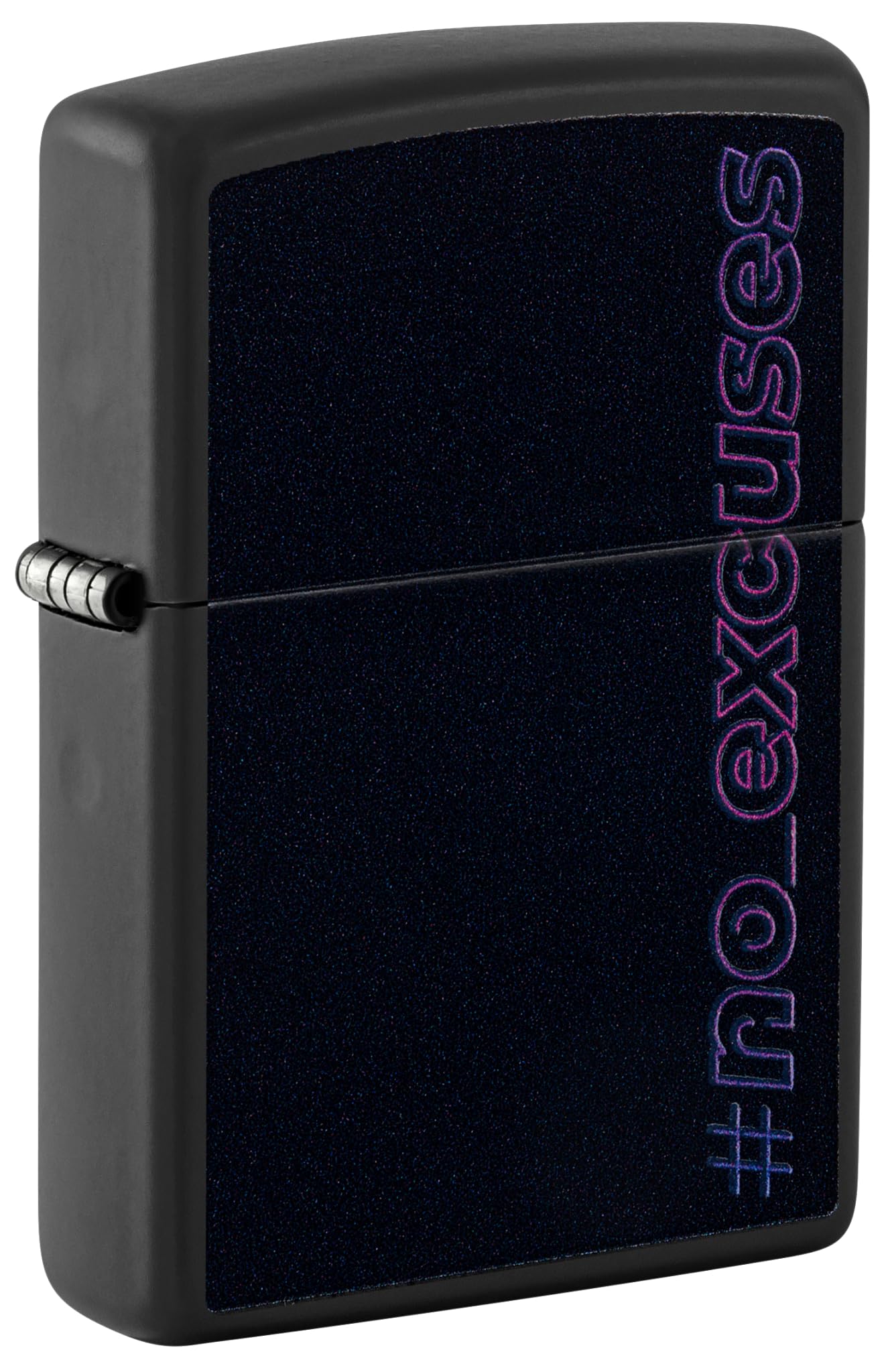 Zippo Windproof Lighter, No Excuses Design – Matt Black, Black Light – Refillable, Reusable, Windproof Design – Comes in Gift Box – Made in USA