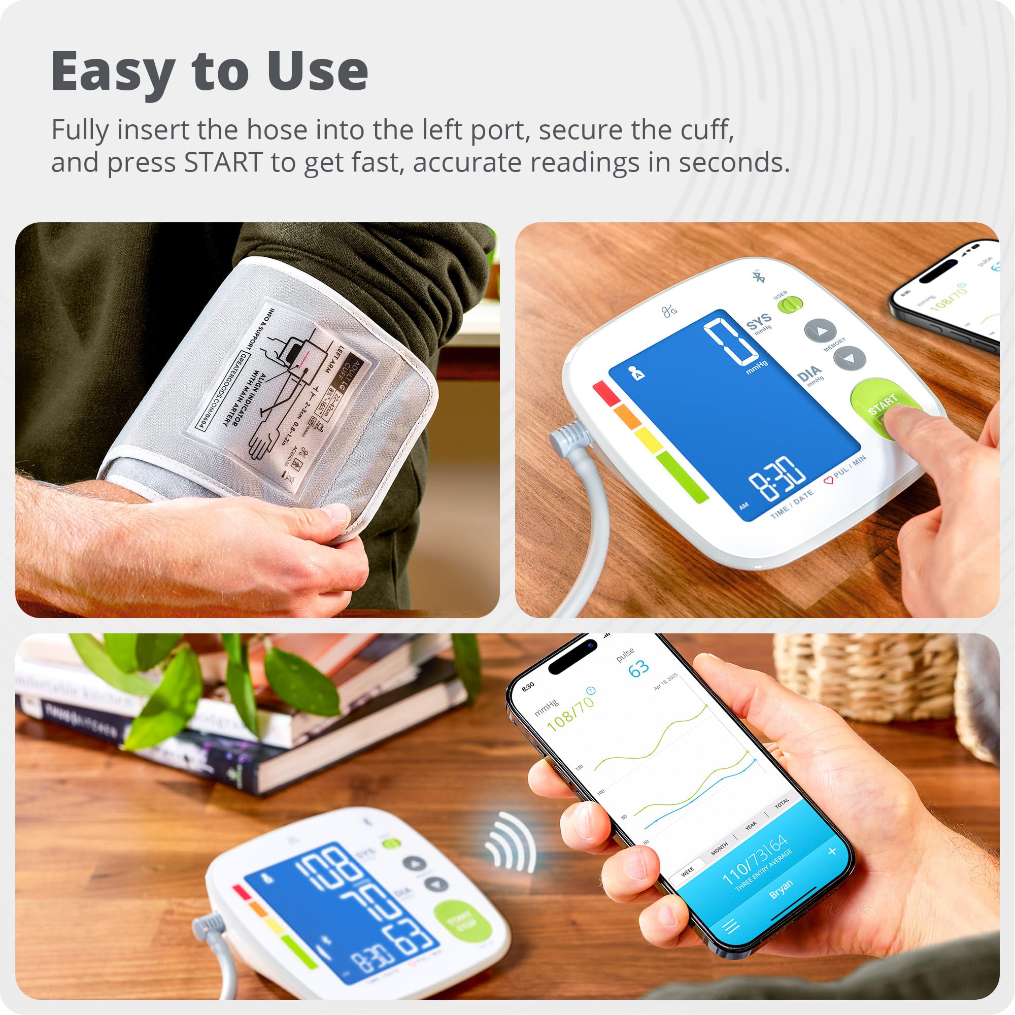 Greater Goods Bluetooth Blood Pressure Monitor, Upper Arm BP Machine with Adjustable 8.7”-16.5” Cuff, iOS and Android App Compatibility, Portable with Carrying Case