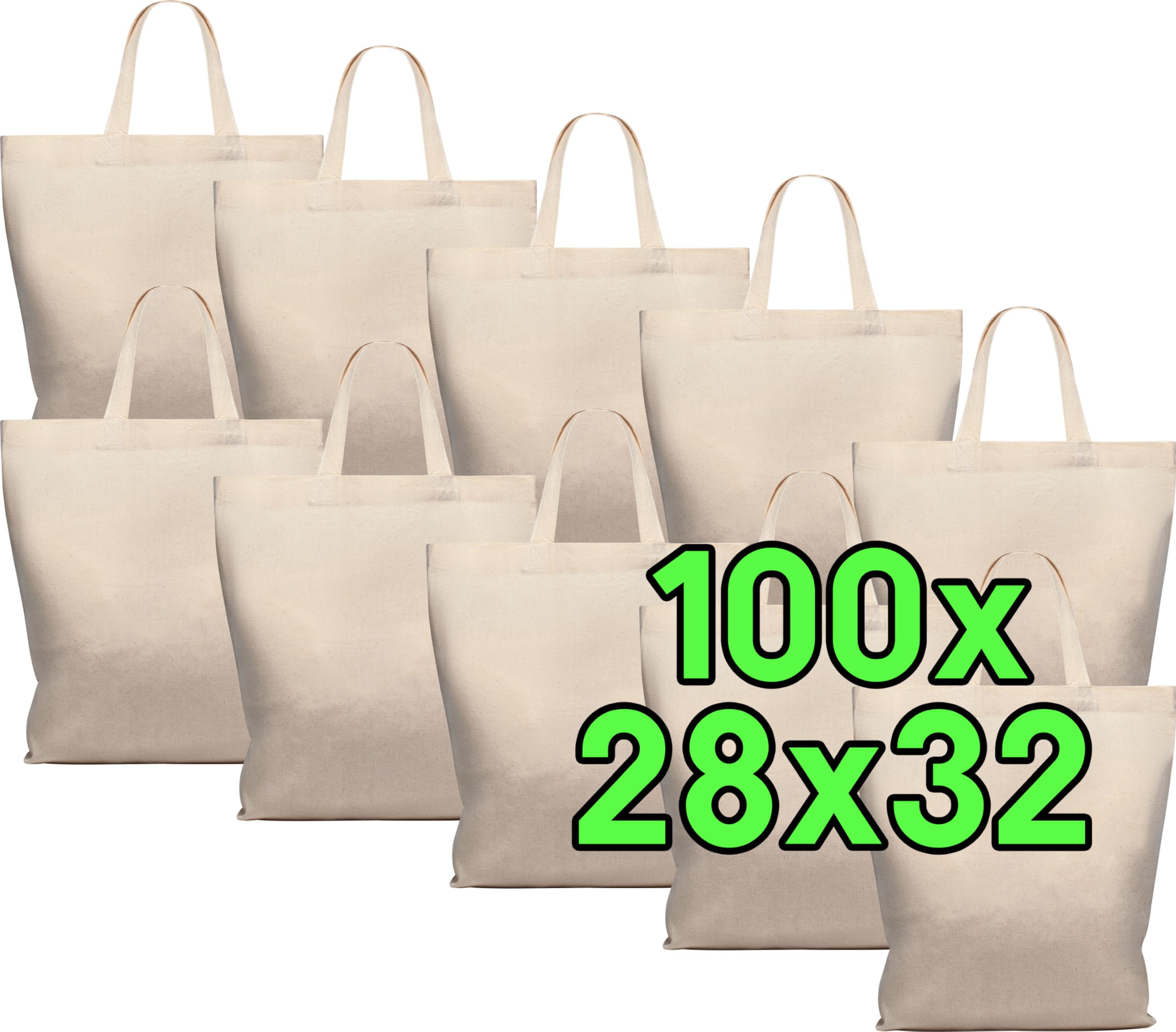Baumwolltaschen 28x32cm unbedruckt, 100 Stück mit zwei kurzen Henkel | OEKO-TEX® Stofftasche, Tragetasche, Jutebeutel, Einkaufstasche, Apothekertasche, Einkaufsbeutel