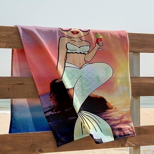 Miniatura 4 de Toallas de playa personalizadas de sirena Chibi con nombre para niñas pequeñas, toallas de playa personalizadas con tema oceánico para playa,