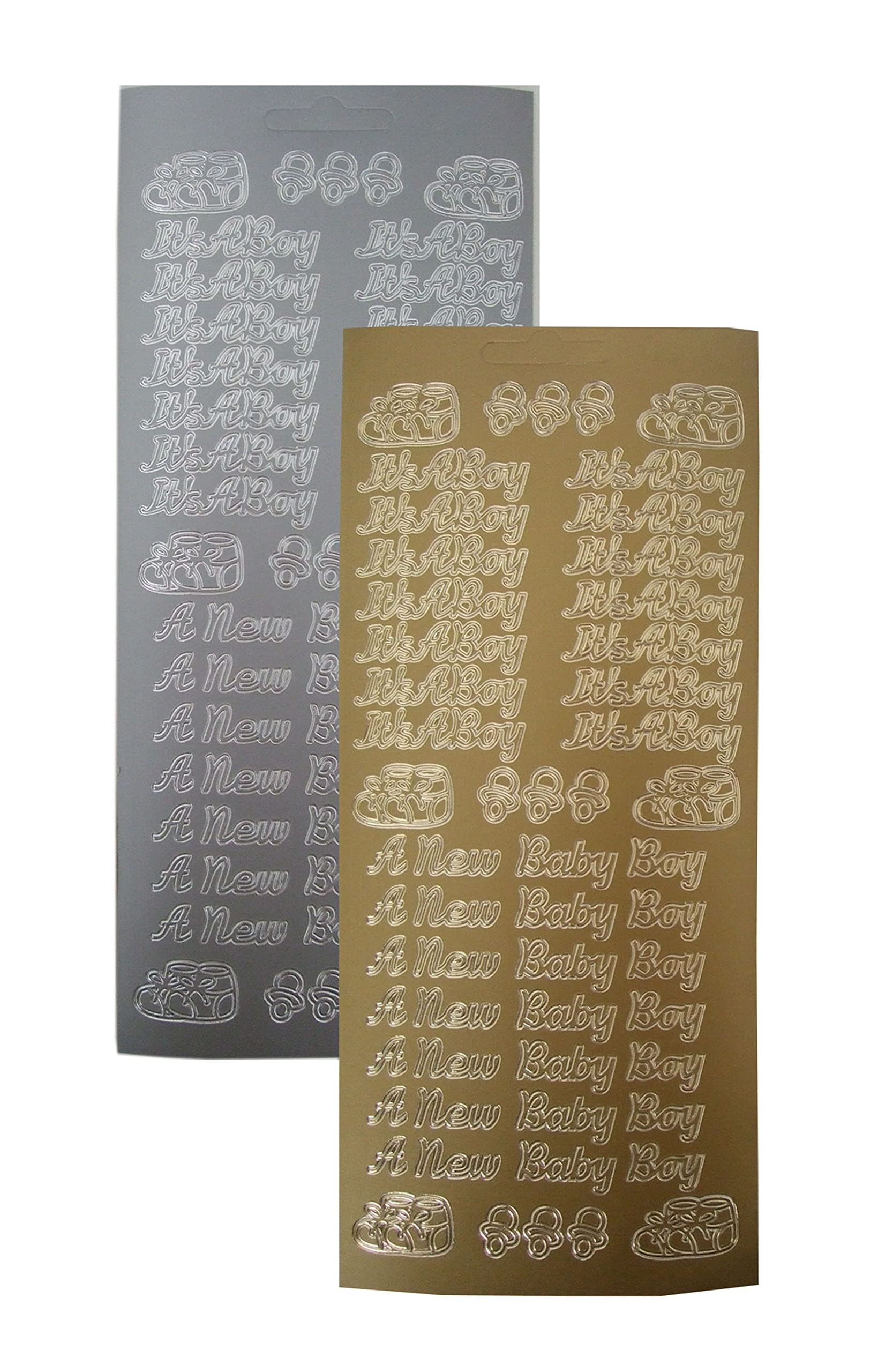 Vsorce4u 2 x Gold & Silver Sheets - It's A Boy, A New Baby Boy Peel Off Sticker Sheet for Crafting, Card Making, Scrapbooking and Art & Craft