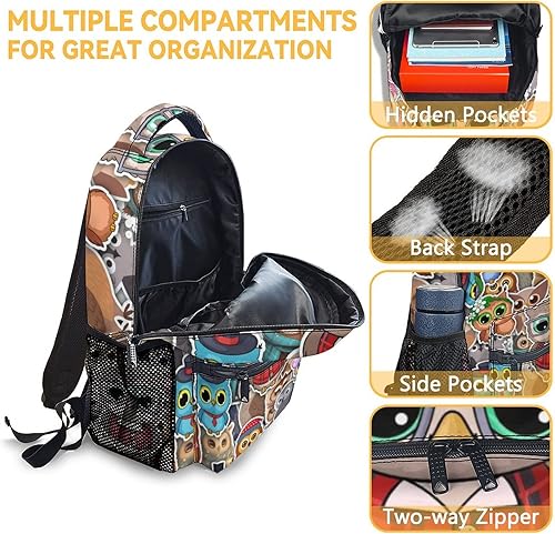 Miniatura 6 de COOPASIA Mochila escolar de búho para niñas y niños, mochila con temática de búhos de 16 pulgadas con correas ajustables, duradera, ligera, Búho2-2,