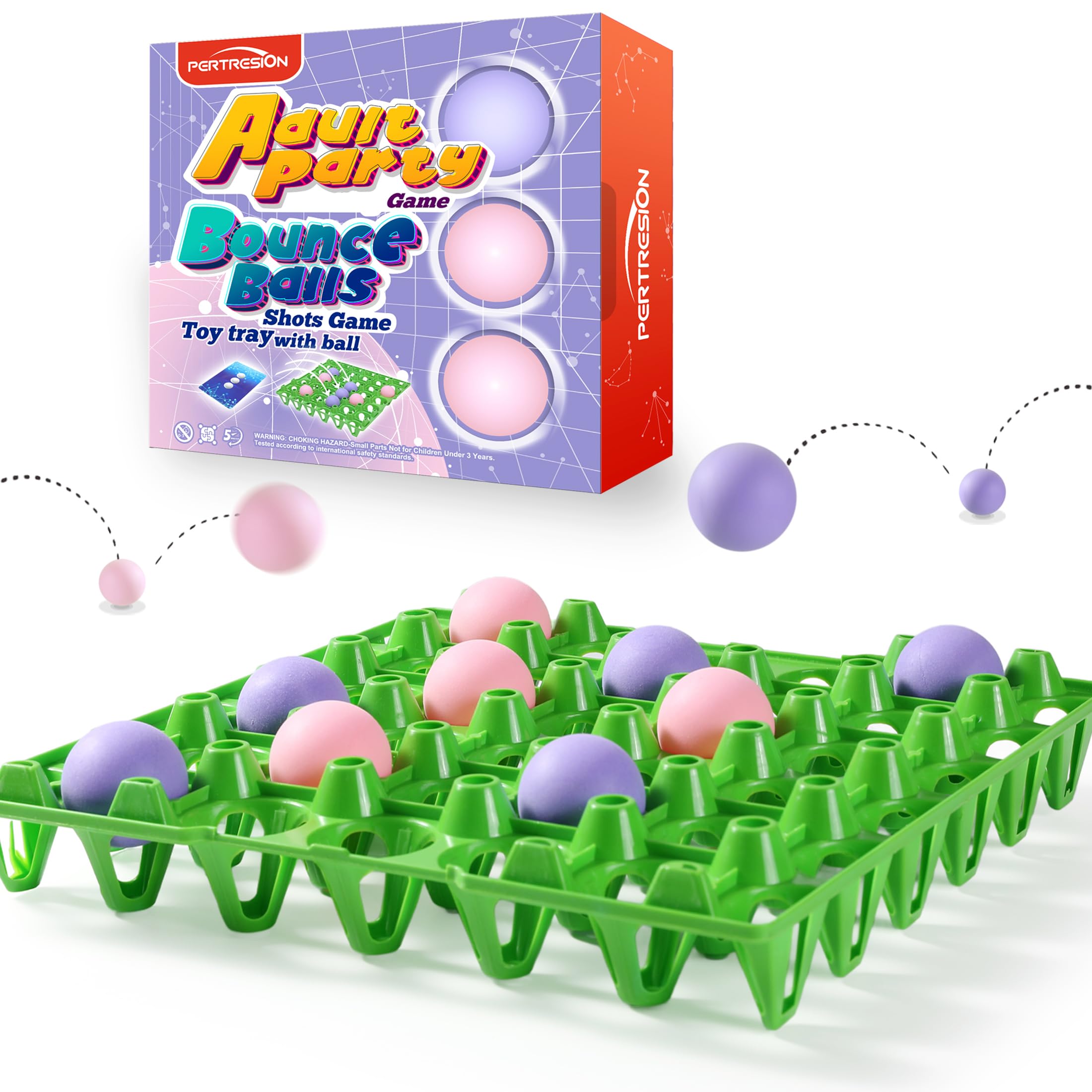 Pertresion Bounce Ball Fun Party Game - 4 in a Row Games with 60 Balls & Cards - Indoor Outdoor Carnival Party Toys for Kids, Adults, Teens, Families, Game Night. 2-12 Players
