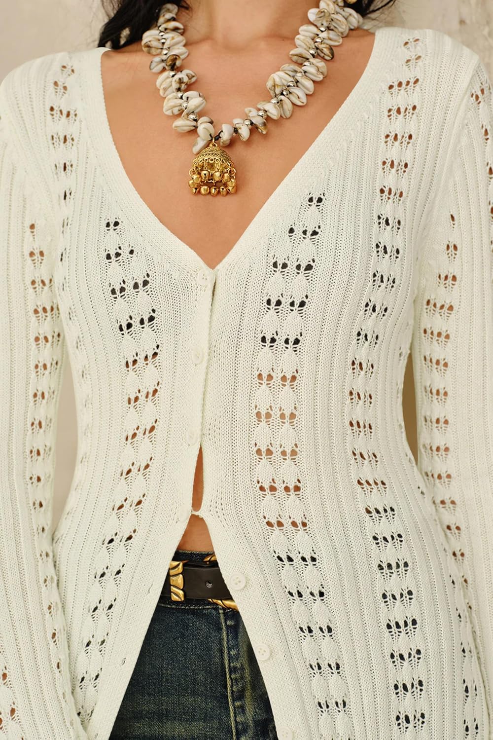 Maxi Long Cardigan Sweaters for Women Lightweight Crochet Bell Long Sleeve Ruffle Summer Beach Cover Up Fall Dress - Image 6