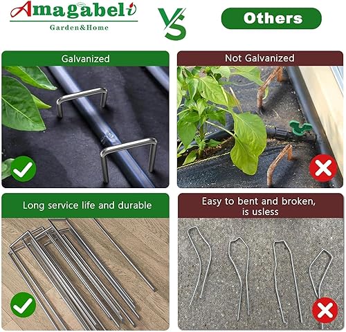 Miniatura 7 de AMAGABELI GARDEN & HOME Paquete de 50 grapas galvanizadas de 6 pulgadas, calibre 11, resistentes al óxido, para jardín, estacas de cubierta de