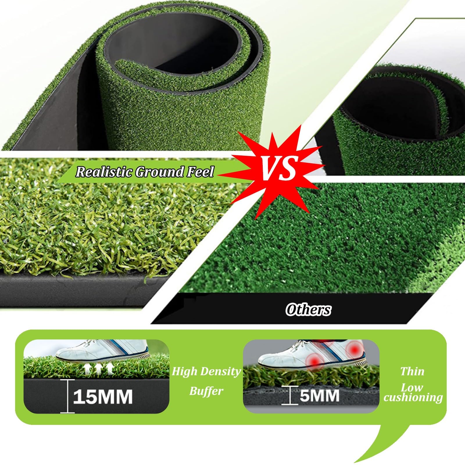 Tappetino da golf, per interni ed esterni, 1,5 x 1,2 m, ad alta elasticità, arrotolabile, ideale per simulatore di scheggiature e allenamento alla guida