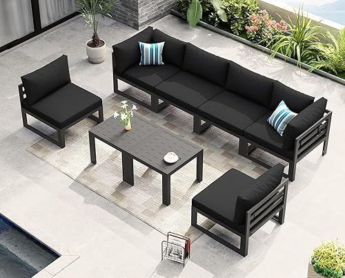 Miniatura 614 de NICESOUL 7 Piece White Powder-Coated Aluminum Patio Furniture with Fire Pit Table, 29 Inch Extra Wide Outdoor Sectional Sofa for 6, High-End Heavy