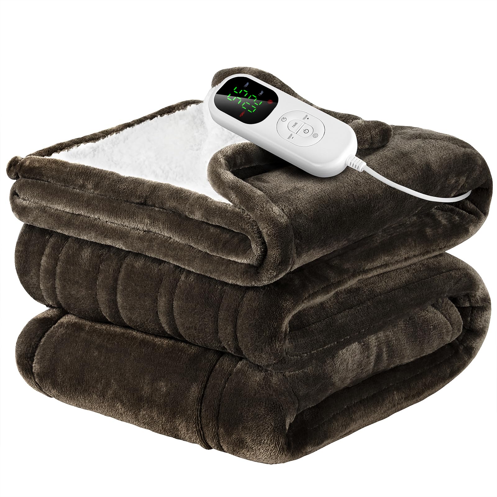 VIWAVE Electric Blanket 180 x 130 cm, Electric Mat with 6 Heat Settings & Scheduled Automatic Shut Off, Flannel and Sherpa Blanket, Washable for Sofa Bed Office