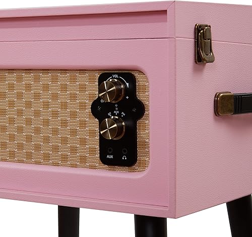 Miniatura 8 de Arkrocket Discovery Tocadiscos Bluetooth de 3 velocidades con consola retro con altavoces integrados y patas extraíbles (rosa)