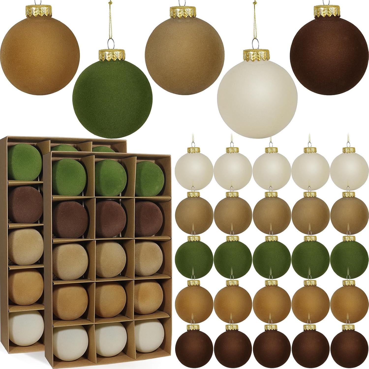30 pcs velvet christmas ball ornaments, 3.15 inch christmas tree ball ornaments flocked plastic balls xmas hanging decorations for tree holiday party (brown, green, khaki, beige, 3.15 inch) 3.15 inch brown, green, khaki, beige