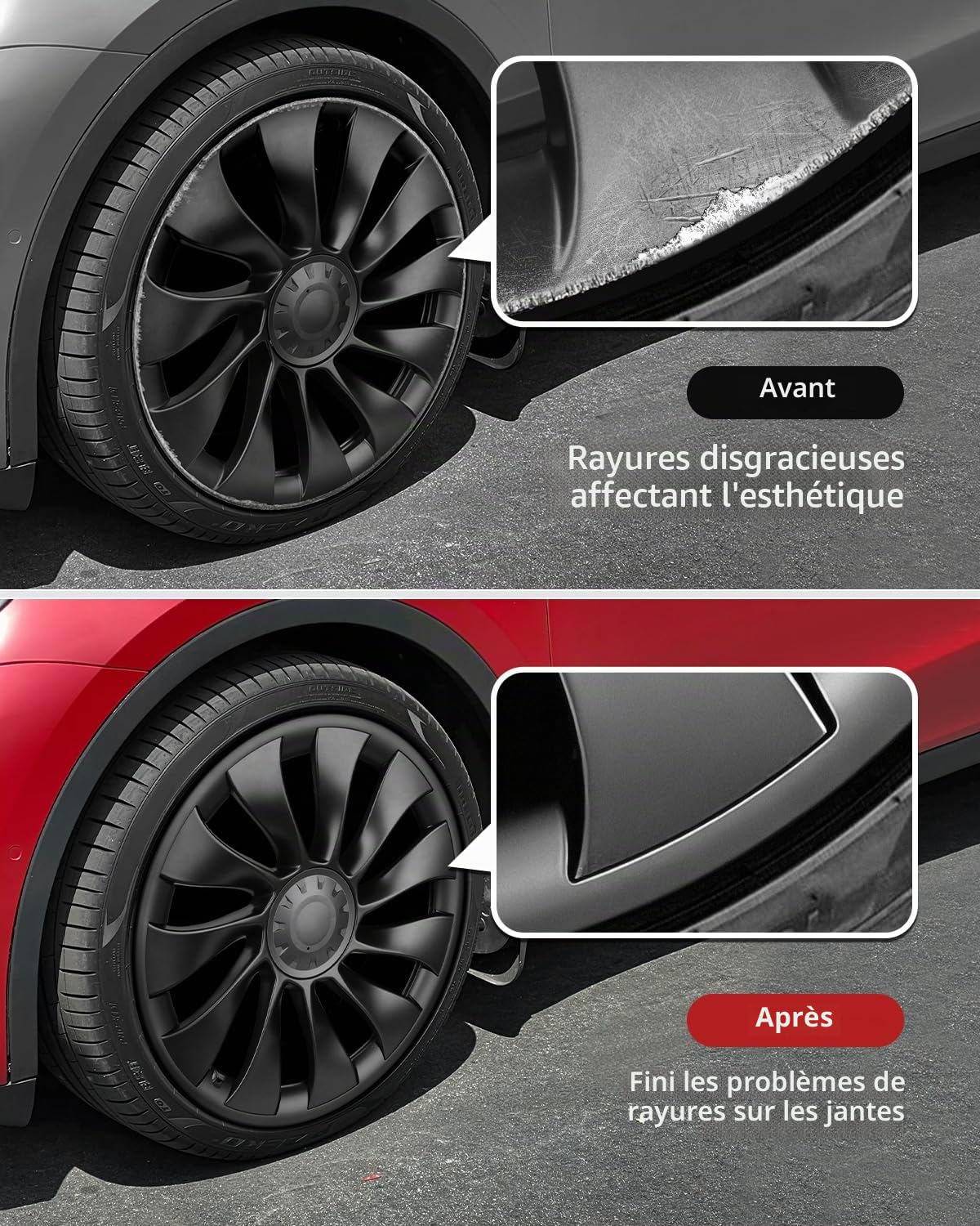 Protection de Bord de Jante ABS pour Tesla Model Y 21 Pouces Roues Uberturbine (Gunpowder, 4 Pièces)