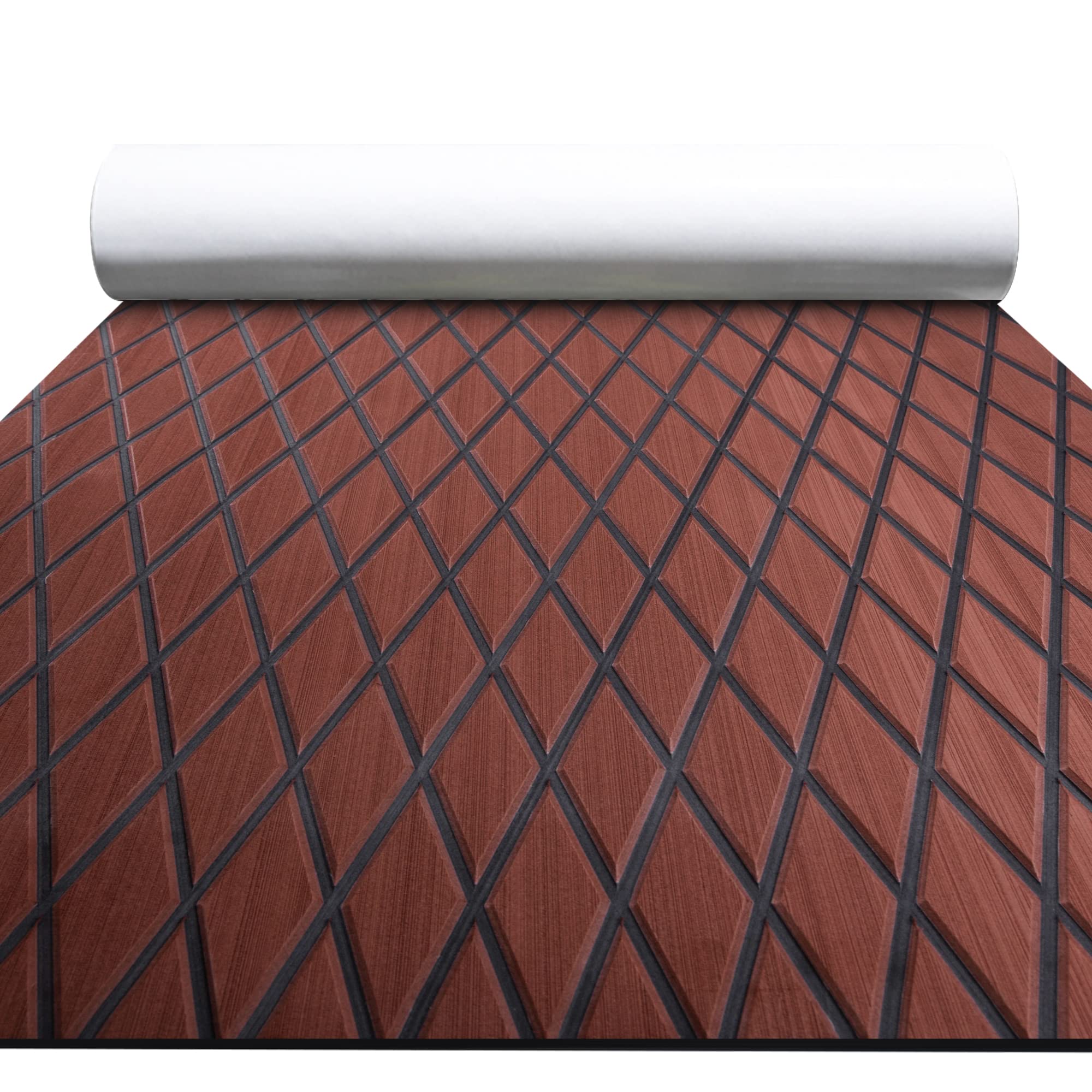 FOCEAN Boat Flooring EVA Foam Boat Decking Marine Mat Non-Slip Self-Adhesive Flooring Sheet for Motorboat Kayak Surfboard Garden Swimming Pools, 94.5''x 15.7'', Dark Brown with Black Lines