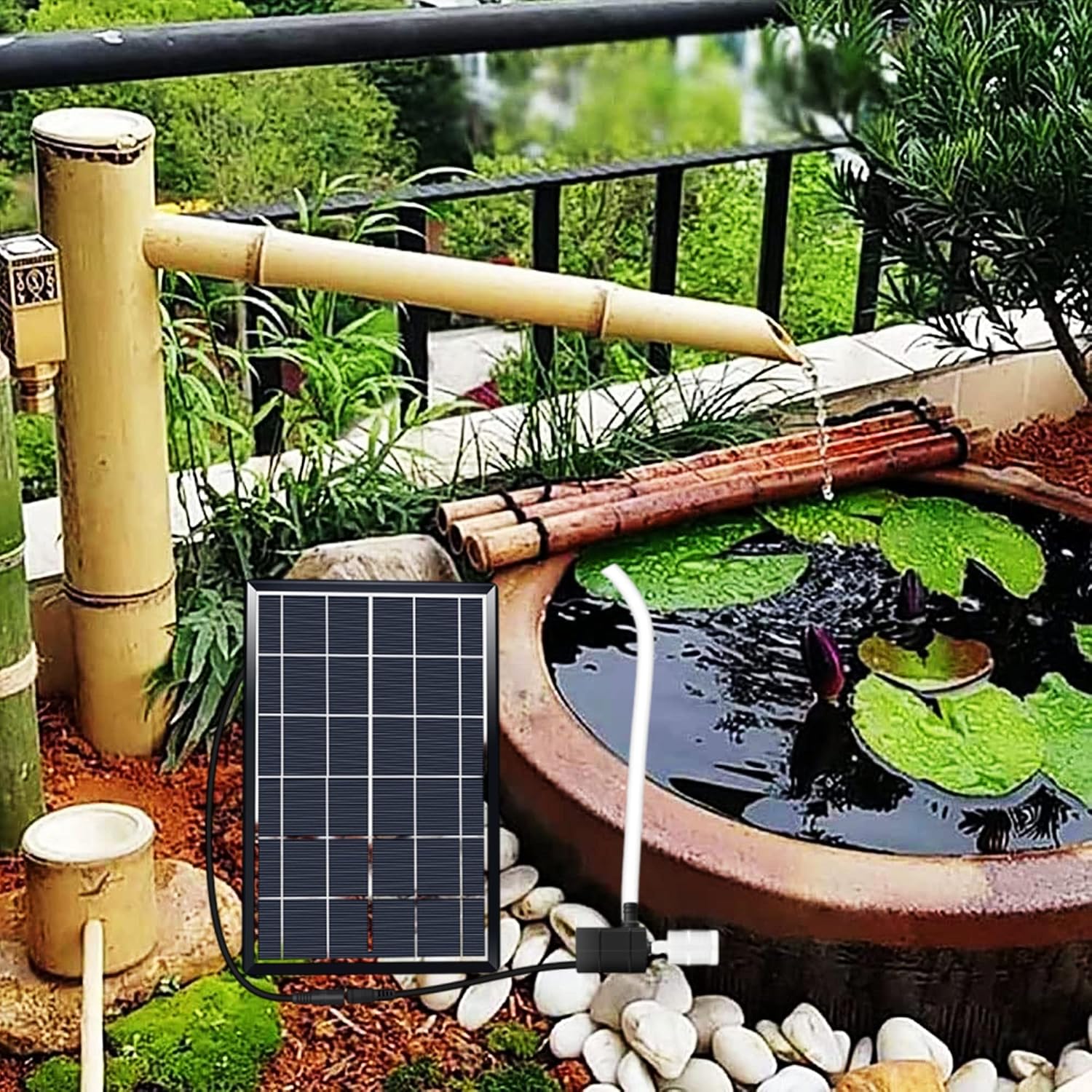 Bamboo Solar Fountain, Zen Water Fountain, Garden Feature Fountains Decoration, Home Decor for Indoor Outdoor Backyard Lawn