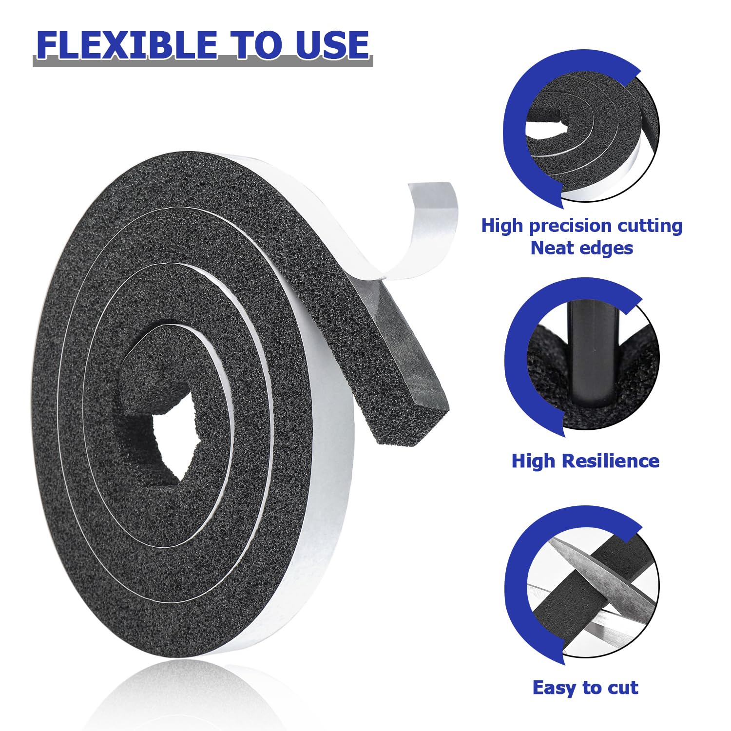 BOJACK Bande d'étanchéité autocollante en mousse 25 x 25 mm Joint Adhésif en Mousse Caoutchouc caoutchouc mousse autocollant pour porte fenêtre(2 Rolls, longueur totale 4m)