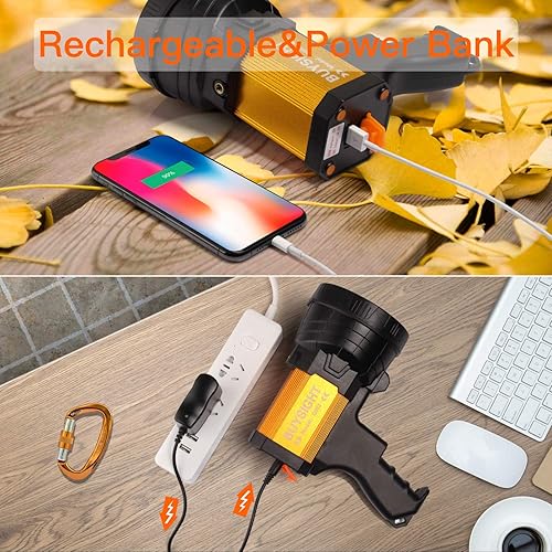 Miniatura 3 de BUYSIGHT Foco recargable, linterna de mano de 1000 lúmenes altos, linterna grande ligera y súper brillante reflector (aleación de aluminio dorado)