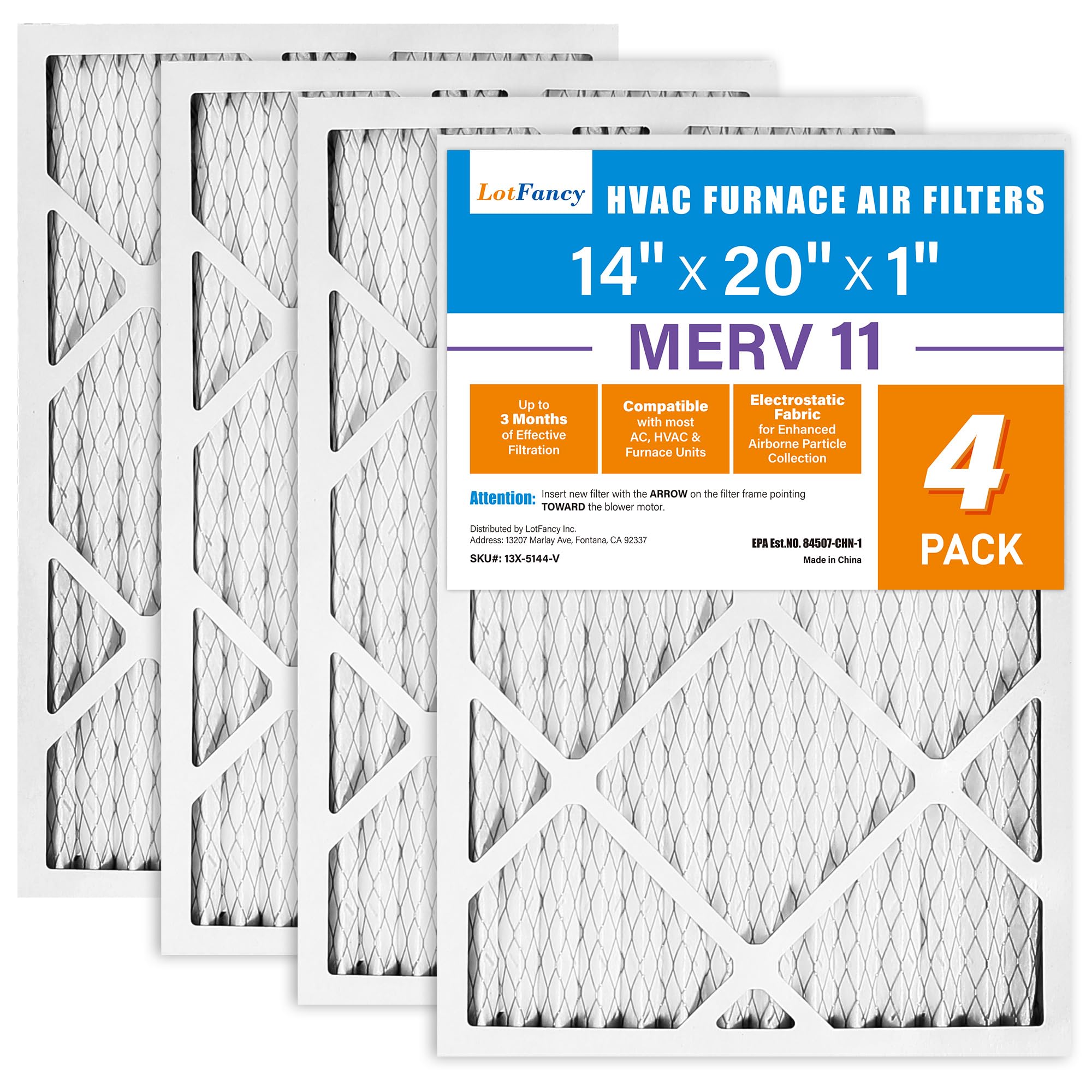 LotFancy 14x20x1 Air Filters, MERV 11 AC Furnace Filters, 4 Pack Pleated Air Conditioner HVAC Filters (Actual Size: 13.75 x 19.75 x 0.75 Inches)