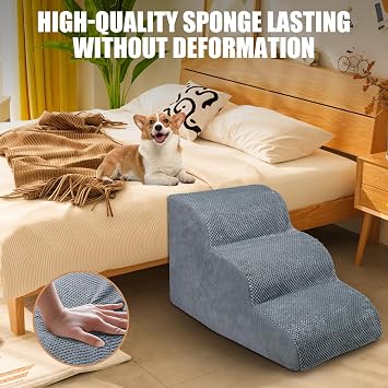 Chic Threads 3-Step Dog Stairs for Small Dogs, Dog Ramp for Bed 15.7 H