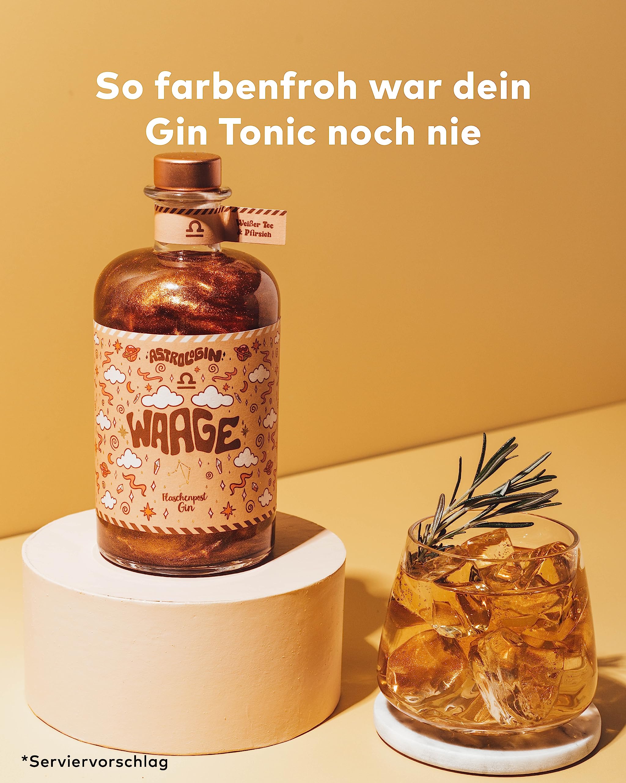 AstroloGin - WAAGE Für jedes Sternzeichen ein Farbiger Glitzer Gin mit Weißer Tee & Pfirsich aus Deutschland 41% Vol (1 x 0,5l)
