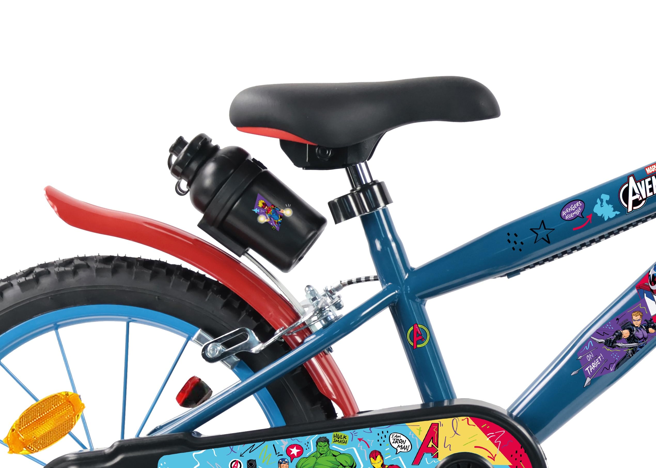 Disney Vélo 16 Pouces Avengers avec Garde-boues, Carter de Protection, Plaque Avant décorative, bidon arrière et stabilisateurs Inclus.