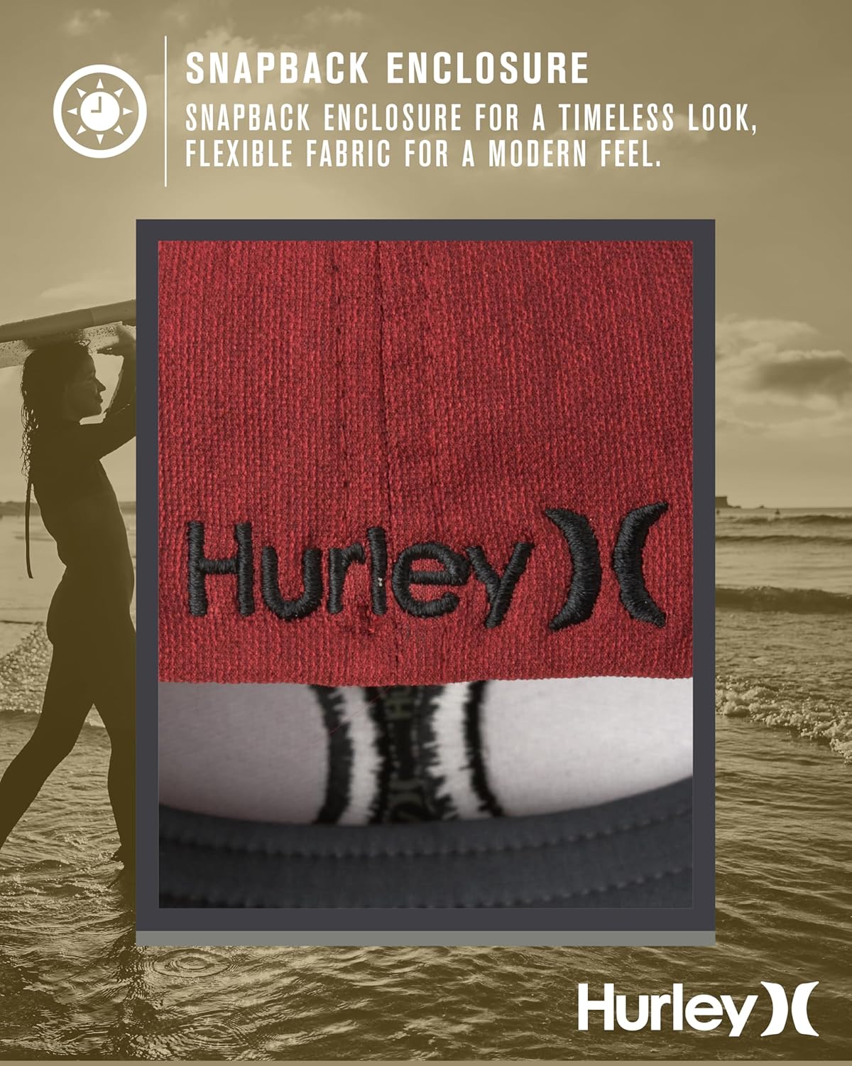 Hurley Mens Baseball Cap - Moisture Wicking Curved Brim Flexfit Fitted Hats for Men with H2O-Dri Sweatband (Sizes: S-XL) - Image 5