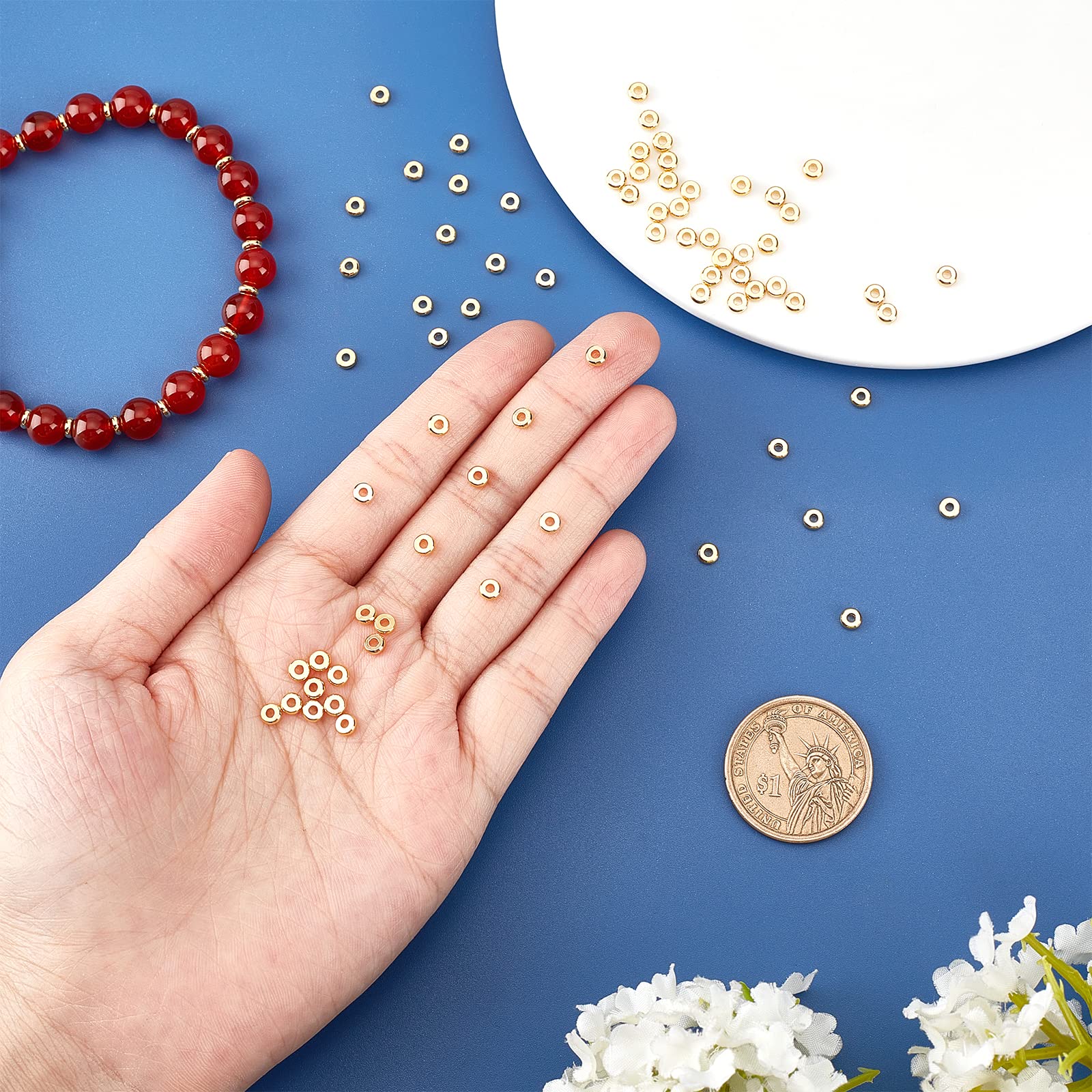 Beebeecraft 1 Doos 200Pcs 5mm Ronde Kralen 14K Vergulde Beebeecraft 1 Doos 200Pcs 5mm Ronde Kralen 14K Vergulde