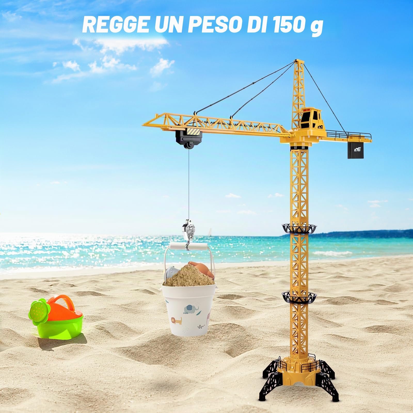 deAO Gru a Torre di Costruzione Telecomandata, Grande RC Gru 128 cm, 6 Canali di Radiocomando, Giocattolo Modello da Costruzione con Luci, Orientabile a 680° Rotazione, Regalo per Ragazzi