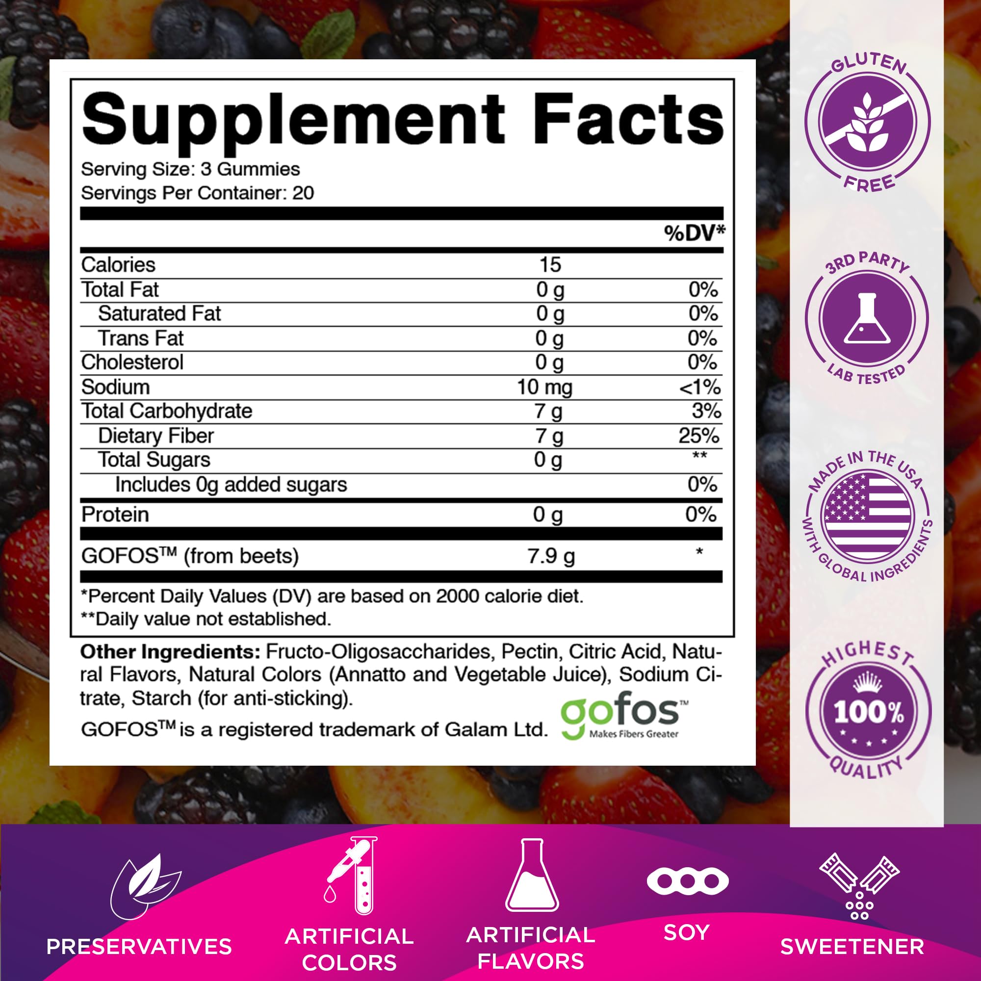 Vitamatic Extra Strength Prebiotic 7g Fiber, 60 Pectin-Based Gummies — Amazon image 2