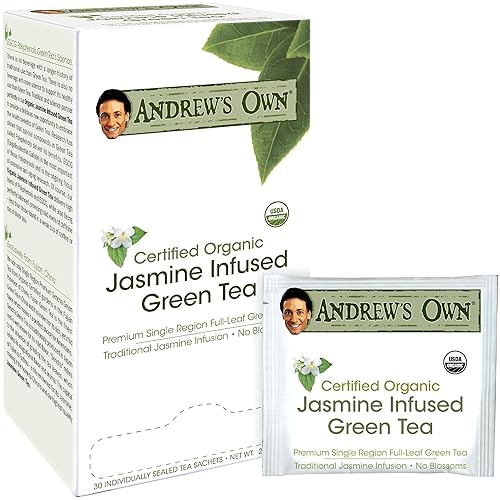Andrew Lessman Té - Té verde con infusión de jazmín 60 bolsitas - Té verde de jardines certificados orgánicos Rica infusión de jazmín Potente huevo