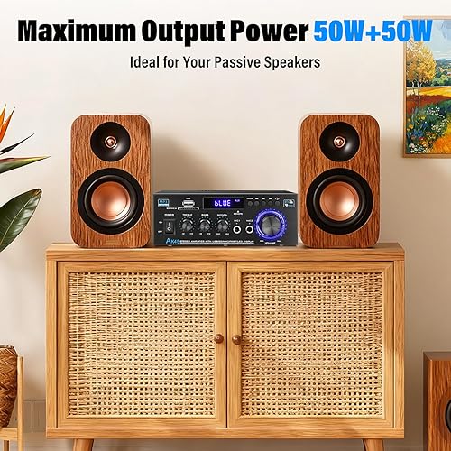 Miniatura 4 de AK45 Amplificador de audio estéreo, 300 W, sistema de amplificador de potencia inalámbrico Bluetooth 5.0 de 2 canales, amplificador de potencia para