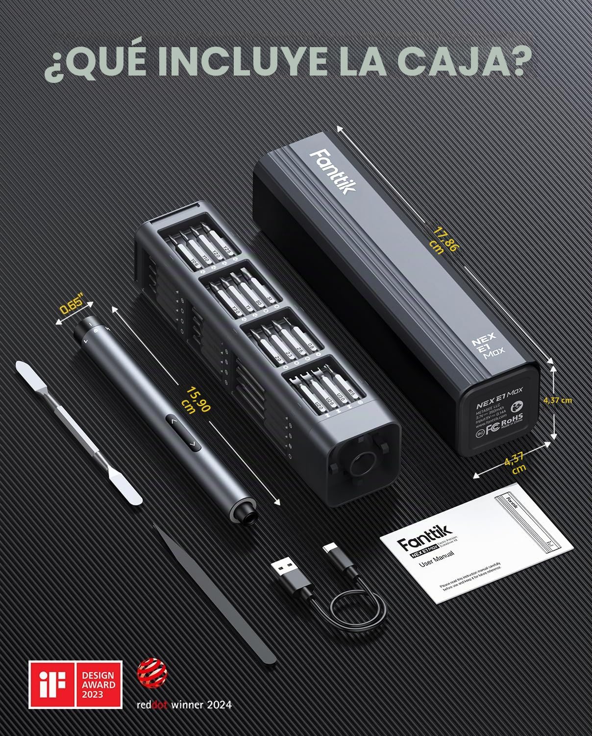 Fanttik Mini destornillador eléctrico, juego de destornilladores de precisión con 50 puntas de precisión magnéticas, par de 2 engranajes, sin cable, para cámara de teléfono, reloj portátil (Gris)