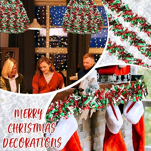 Miniatura 6 de Yilloog 30 guirnaldas de oropel de Navidad de 196 pies, guirnalda metálica de oropel torcido, decoración de árbol de Navidad, decoración de corona