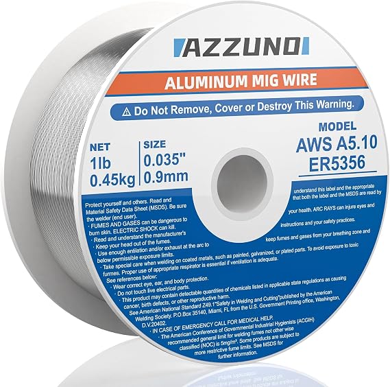 AZZUNO Magnesium Aluminum Mig Welding Wire, ER5356 0.035 Aluminum Mig Wire, 1-LB, 1-PACK