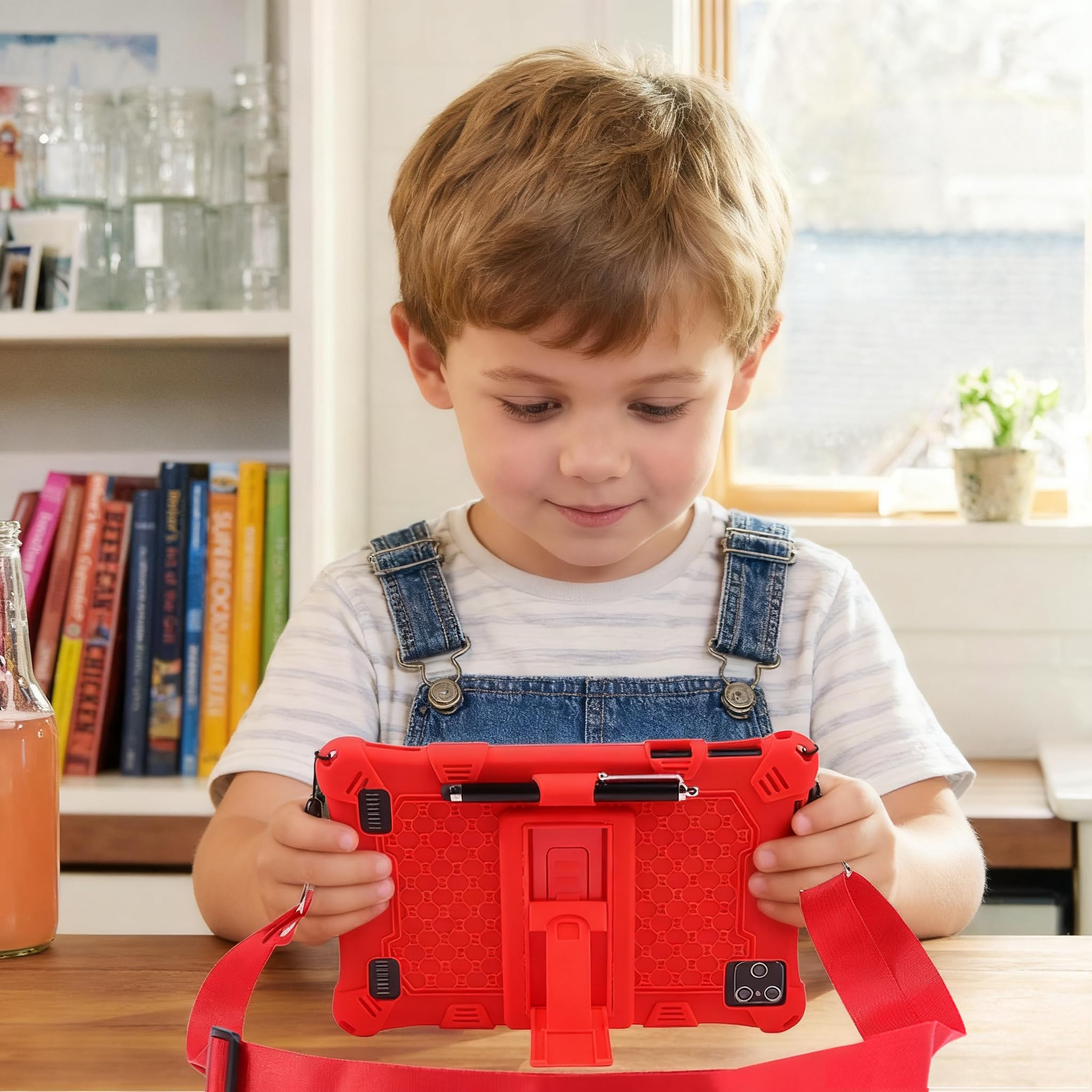 Tablet Bambino, 8 pollici, Android, 6+10 RAM, 128 GB ROM (scheda TF 256 GB), certificato Google, software per bambini preinstallato, Wi-FI, custodia antiurto, regalo per bambini (rosso)